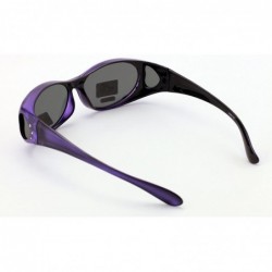 Shield Womens Polarized Fit Over Glasses Sunglasses Rhinestone Rectangular Frame Temple Heart 60mm - Purple - C618DHGURQS $14.57