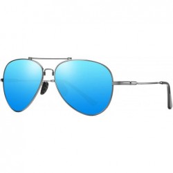 Rectangular Polarized aviator sunglasses- men and women memory metal Lightweight frame - Blue - CM18A8SATE9 $34.43