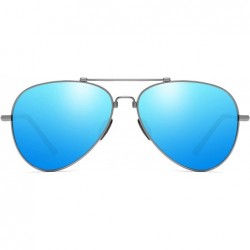 Rectangular Polarized aviator sunglasses- men and women memory metal Lightweight frame - Blue - CM18A8SATE9 $29.98