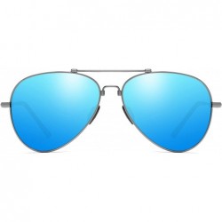 Rectangular Polarized aviator sunglasses- men and women memory metal Lightweight frame - Blue - CM18A8SATE9 $15.80