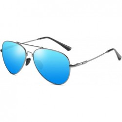 Rectangular Polarized aviator sunglasses- men and women memory metal Lightweight frame - Blue - CM18A8SATE9 $29.98