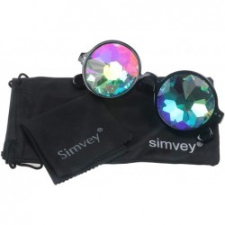 Round Festivals Kaleidoscope Glasses Round Rainbow Prism Sunglasses for Women Men - Black - CZ18HGK4DTQ $19.19