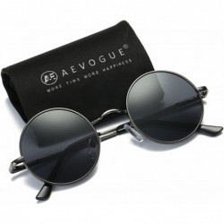 Round Polarized Sunglasses Small Round Lens Metal Frame Retro Unisex Glasses AE0518 - Gray&black - CB1860DSTXH $11.67