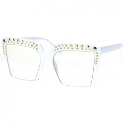 Cat Eye Womens Gold Metal Stud Crop Bottom Oversize Cat Eye Eyeglasses - White - C818STCEL6A $23.04