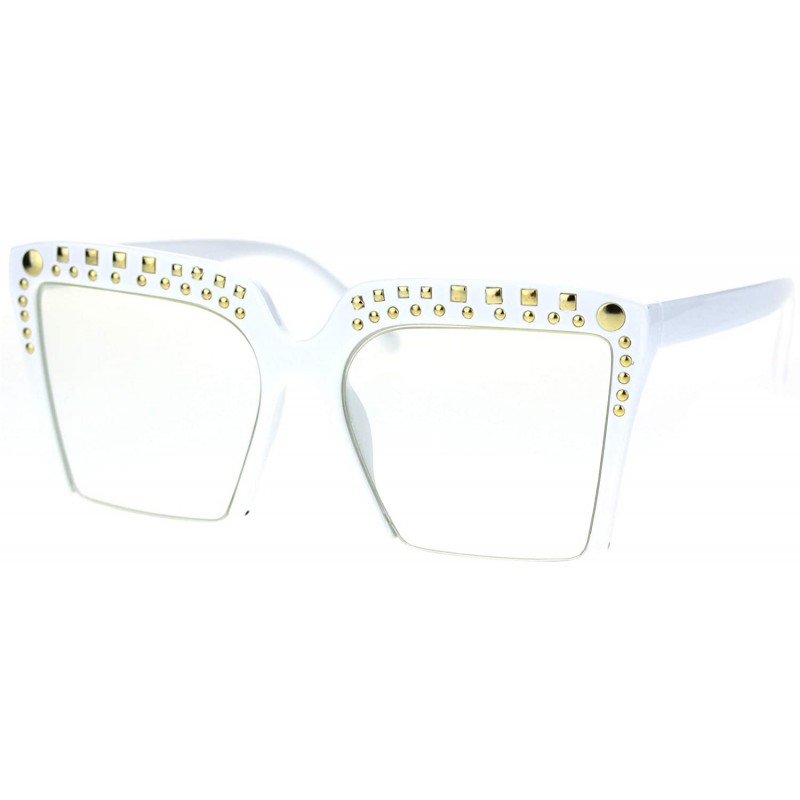 Cat Eye Womens Gold Metal Stud Crop Bottom Oversize Cat Eye Eyeglasses - White - C818STCEL6A $15.36