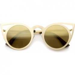 Cat Eye Womens Fashion Round Metal Cut-Out Flash Mirror Lens Cat Eye Sunglasses - Gold / Brown Mirror - CH12GXUE3ZF $12.38