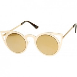 Cat Eye Womens Fashion Round Metal Cut-Out Flash Mirror Lens Cat Eye Sunglasses - Gold / Brown Mirror - CH12GXUE3ZF $12.38