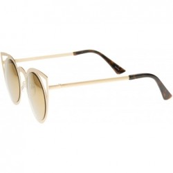 Cat Eye Womens Fashion Round Metal Cut-Out Flash Mirror Lens Cat Eye Sunglasses - Gold / Brown Mirror - CH12GXUE3ZF $12.38