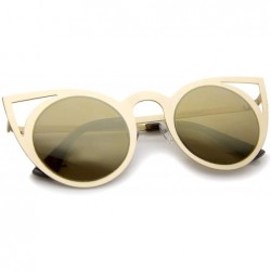 Cat Eye Womens Fashion Round Metal Cut-Out Flash Mirror Lens Cat Eye Sunglasses - Gold / Brown Mirror - CH12GXUE3ZF $12.38