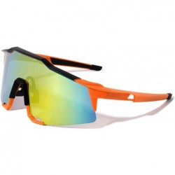 Shield Oversized Semi Rimless Sport Wrap Around Shield Sunglasses - Orange & Black Frame - CK18UK2AK8O $25.34