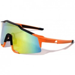 Shield Oversized Semi Rimless Sport Wrap Around Shield Sunglasses - Orange & Black Frame - CK18UK2AK8O $10.45