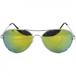 Aviator SVRYWMR Pilot Fashion Aviator Sunglasses Silver Black Frame Yellow Mirror Lenses for Men and Women - CS1197GYIKX $18.46
