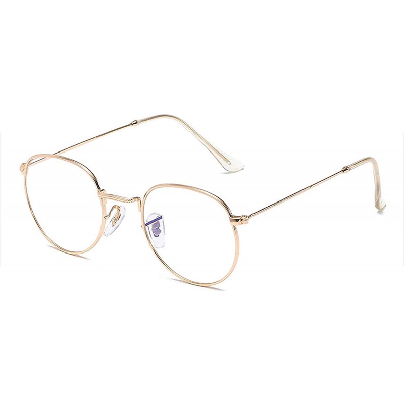 Oval Men Retro Sunglasses Metal Frame Gold Blue Mirror Sun Glasses Women Unisex UV400 - Gold With Clear - CT197Y7MR2U $35.73