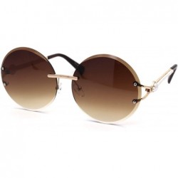 Round Womens Pearl Trim Arm Round Rimless Circle Lens Sunglasses - Gold Gradient Brown - CF18ZWQ2OMA $9.54