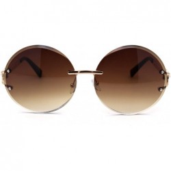 Round Womens Pearl Trim Arm Round Rimless Circle Lens Sunglasses - Gold Gradient Brown - CF18ZWQ2OMA $9.54