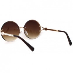 Round Womens Pearl Trim Arm Round Rimless Circle Lens Sunglasses - Gold Gradient Brown - CF18ZWQ2OMA $9.54