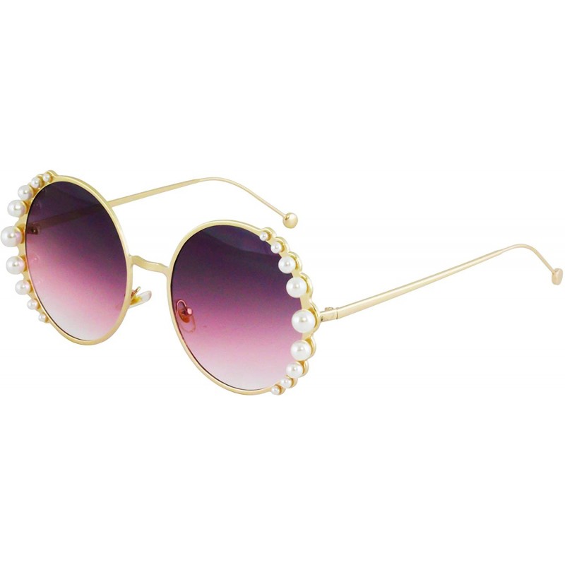 Round Fashion Round Pearl Decor Metal Frame Women's Sunglasses UV Protection - Purple - CV18TH8XDAW $8.71
