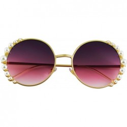 Round Fashion Round Pearl Decor Metal Frame Women's Sunglasses UV Protection - Purple - CV18TH8XDAW $8.71