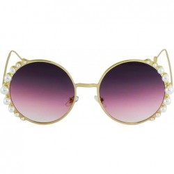 Round Fashion Round Pearl Decor Metal Frame Women's Sunglasses UV Protection - Purple - CV18TH8XDAW $8.71