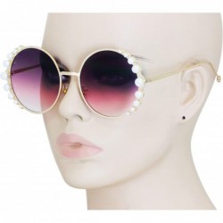 Round Fashion Round Pearl Decor Metal Frame Women's Sunglasses UV Protection - Purple - CV18TH8XDAW $8.71