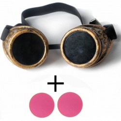 Goggle Steampunk Goggles Vintage Glasses Rave Retro Lenses Cosplay Halloween - Frame+pink Lenses - CV18HZGYY4Z $18.33