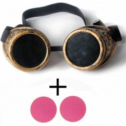 Goggle Steampunk Goggles Vintage Glasses Rave Retro Lenses Cosplay Halloween - Frame+pink Lenses - CV18HZGYY4Z $8.42