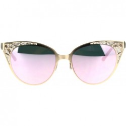 Cat Eye Color Mirror Die Cut Metal Mesh Lace Jewel Cat Eye Fashion Gothic Sunglasses - Gold Pink - C117Z4R2YLX $20.20