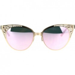 Cat Eye Color Mirror Die Cut Metal Mesh Lace Jewel Cat Eye Fashion Gothic Sunglasses - Gold Pink - C117Z4R2YLX $13.29