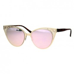 Cat Eye Color Mirror Die Cut Metal Mesh Lace Jewel Cat Eye Fashion Gothic Sunglasses - Gold Pink - C117Z4R2YLX $13.29