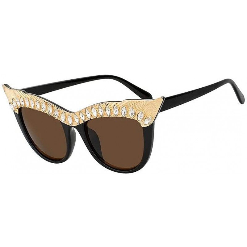 Cat Eye Rhinestone Steampunk Oversized Fashion Sunglasses Gothic Retro CatEye Eyewear Crystals Shades - CE19734DXW8 $25.07