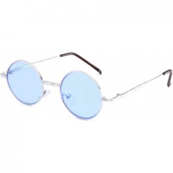 Round John Lennon Vintage Style Round Silver Hippie Party Shades Sunglasses BLUE LENS - CA11HG27RNF $8.94