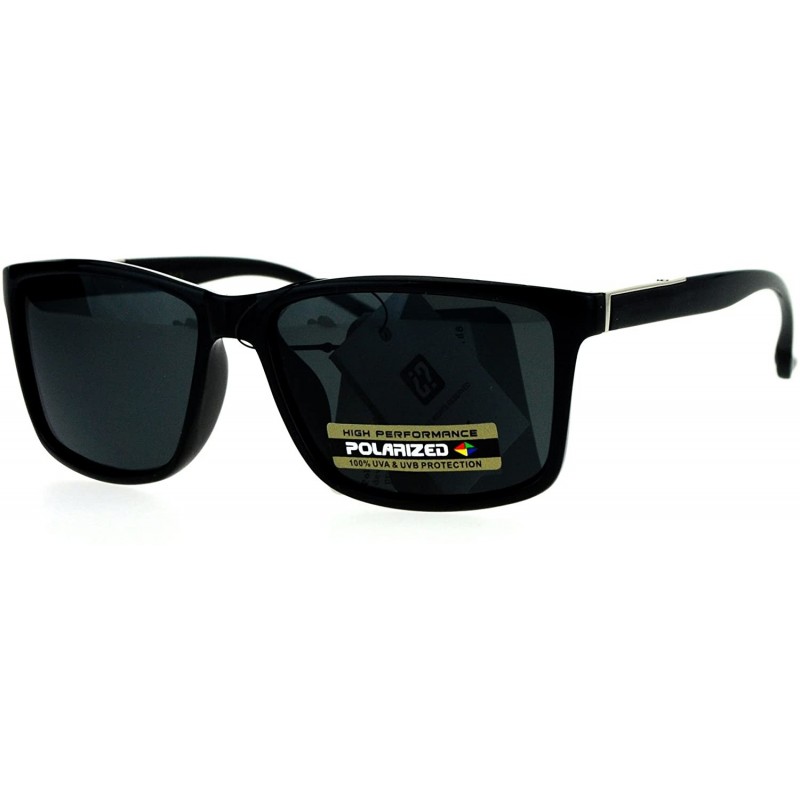 Rectangular Polarized Lens Mens Sunglasses Classic Fashion Rectangular Frame - Shiny Black (Black) - CC1859MM8NQ $10.07