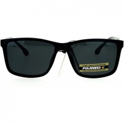 Rectangular Polarized Lens Mens Sunglasses Classic Fashion Rectangular Frame - Shiny Black (Black) - CC1859MM8NQ $10.07