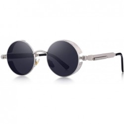 Goggle Gothic Steampunk Sunglasses for Women Men Round Lens Metal Frame S567 - Silver&black - CR17X3NUX84 $27.37