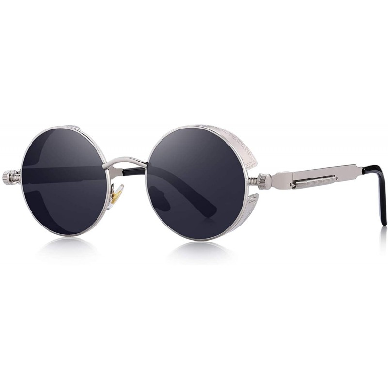 Goggle Gothic Steampunk Sunglasses for Women Men Round Lens Metal Frame S567 - Silver&black - CR17X3NUX84 $17.06