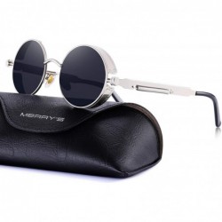 Goggle Gothic Steampunk Sunglasses for Women Men Round Lens Metal Frame S567 - Silver&black - CR17X3NUX84 $17.06