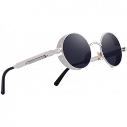 Goggle Gothic Steampunk Sunglasses for Women Men Round Lens Metal Frame S567 - Silver&black - CR17X3NUX84 $17.06