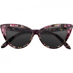 Goggle Cateye Sunglasses for Women Classic Vintage High Pointed Winged Retro Design - Floral Black / Smoke - CR18IHWZXR3 $10.66