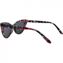 Goggle Cateye Sunglasses for Women Classic Vintage High Pointed Winged Retro Design - Floral Black / Smoke - CR18IHWZXR3 $10.66