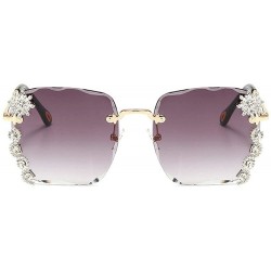 Rimless Luxury Sunglasses Women Rhinestone Shades Rimless Sunglasses Female Luxury Designer Diamond Gradual Eyewear - CZ199QD...