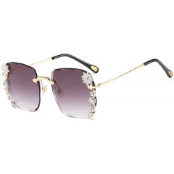 Rimless Luxury Sunglasses Women Rhinestone Shades Rimless Sunglasses Female Luxury Designer Diamond Gradual Eyewear - CZ199QD...