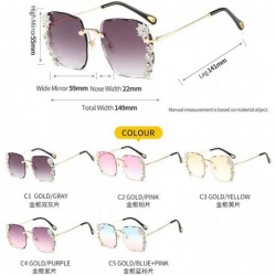 Rimless Luxury Sunglasses Women Rhinestone Shades Rimless Sunglasses Female Luxury Designer Diamond Gradual Eyewear - CZ199QD...