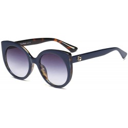 Oversized Large Butterfly Sunglasses for Women Semi Cateye Glasses Rounded Plastic Frame - Navy Blue Tortoise - CV19945YZQA $...