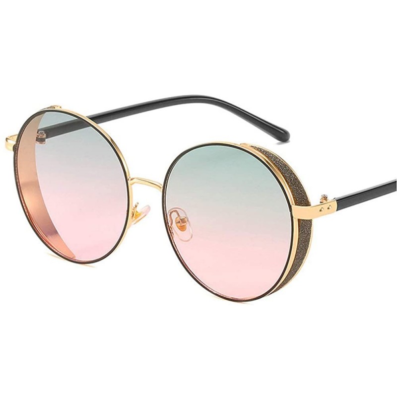 Oversized Hip-Hop Punk Round Metal Oversized Frame Clear Color Lens Sunglasses - Blue&pink - CA18LDWO2GN $14.38
