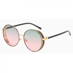 Oversized Hip-Hop Punk Round Metal Oversized Frame Clear Color Lens Sunglasses - Blue&pink - CA18LDWO2GN $14.38