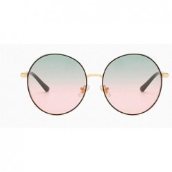 Oversized Hip-Hop Punk Round Metal Oversized Frame Clear Color Lens Sunglasses - Blue&pink - CA18LDWO2GN $14.38