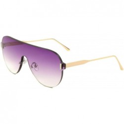 Aviator Rimless Oversized Shield Thick One Piece Mono Lens Aviator Sunglasses - Gold Metallic Frame - CO18WHC8I7T $12.76