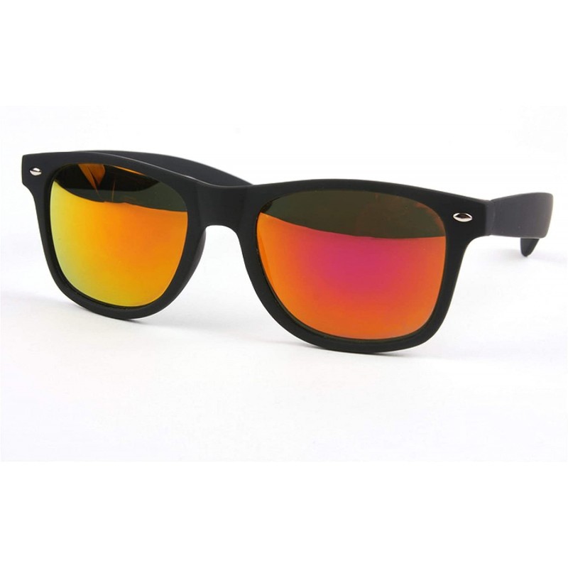 Wayfarer Rubber Coated Soft Feel Spring Hinge Sunglasses P714 - Matt Black Orange Mirror - CK18QD47AZ5 $12.44