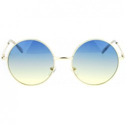 Round 2 Tone Color Lens Retro Vintage Style Round Circle Hippie Groovy Sunglasses - Blue Yellow - CL12O0MWMUT $13.38