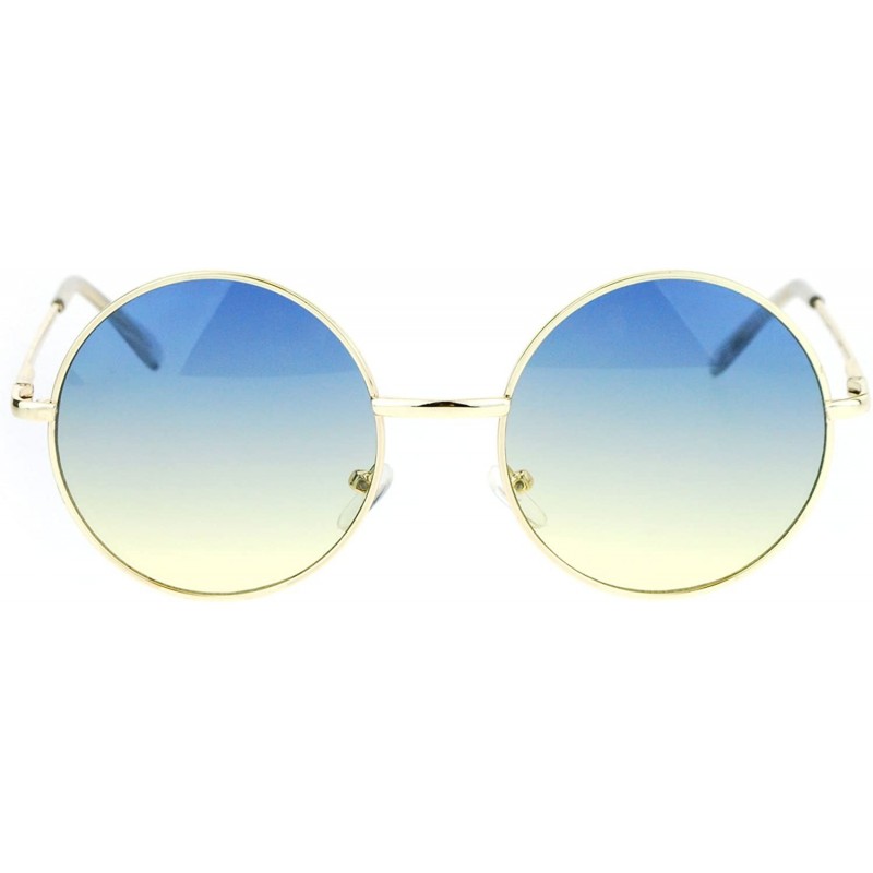 Round 2 Tone Color Lens Retro Vintage Style Round Circle Hippie Groovy Sunglasses - Blue Yellow - CL12O0MWMUT $13.38